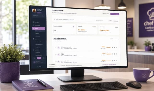 Monitor com a base de clientes da Cooki mostrando frequência, ticket e contato de cada consumidor