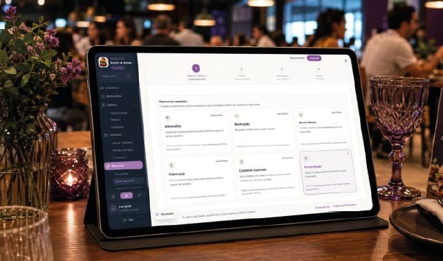 Tablet com a tela de campanhas de recompra da Cooki e os modelos prontos de disparo